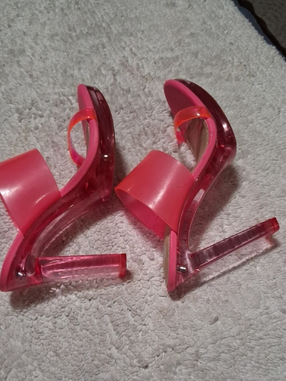 Gianni Bini Neon Pink Clear-Strap Slide Heels - Picture 9 of 9